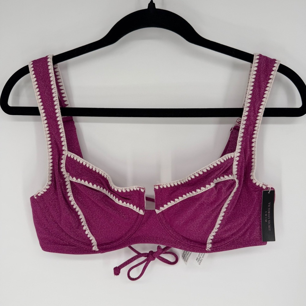 VICTORIA'S‎ SECRET UNDERWIRE BIKINI TOP RASPBERRY SHIMMER 34D NWT BEACH VACATION